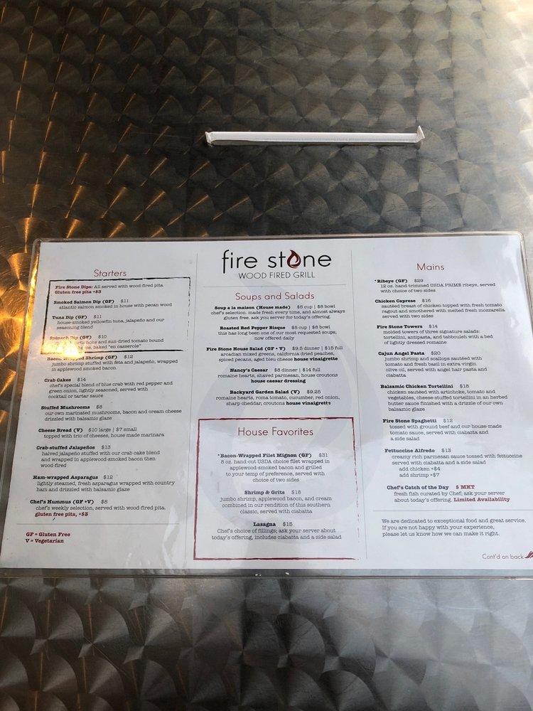 Menu at Fire Stone Wood Fired Grill pub & bar, Dothan