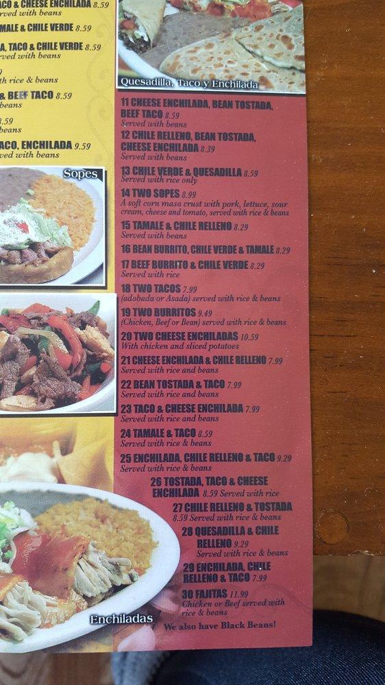 Menu at La Costa Mexican Restaurant, Fortuna