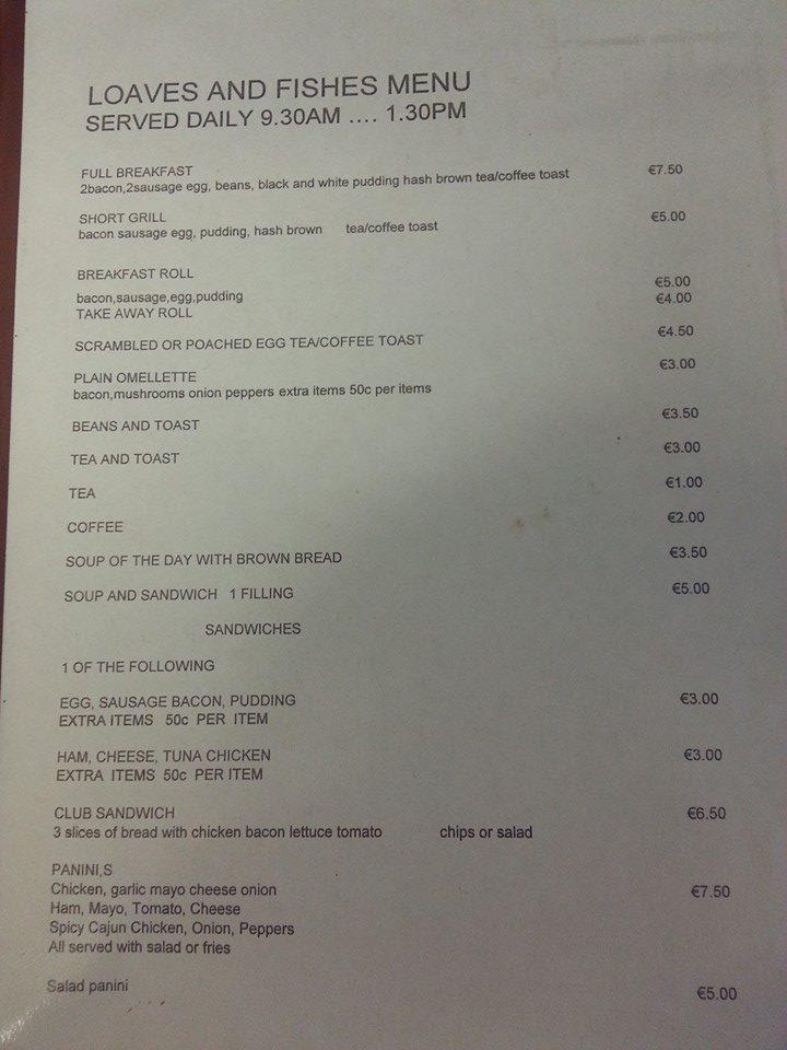 Menu at Loaves and Fishes restaurant, Drogheda