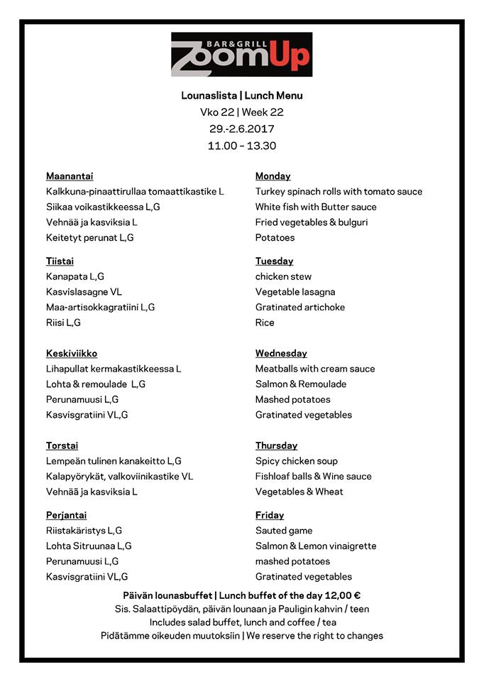 Menu at Bar&Grill ZoomUp, Rovaniemi