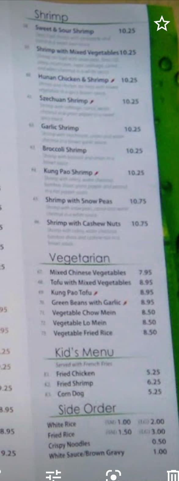 Menu at CHINA HOUSE restaurant, Horicon