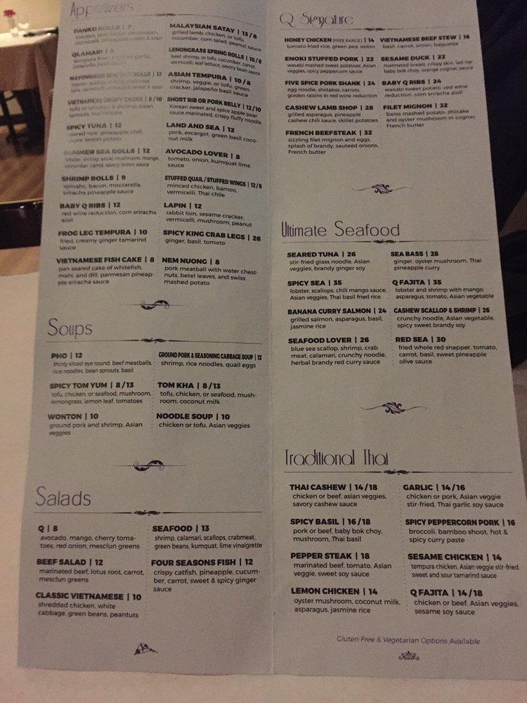 Menu At Q Restaurant Orland Park