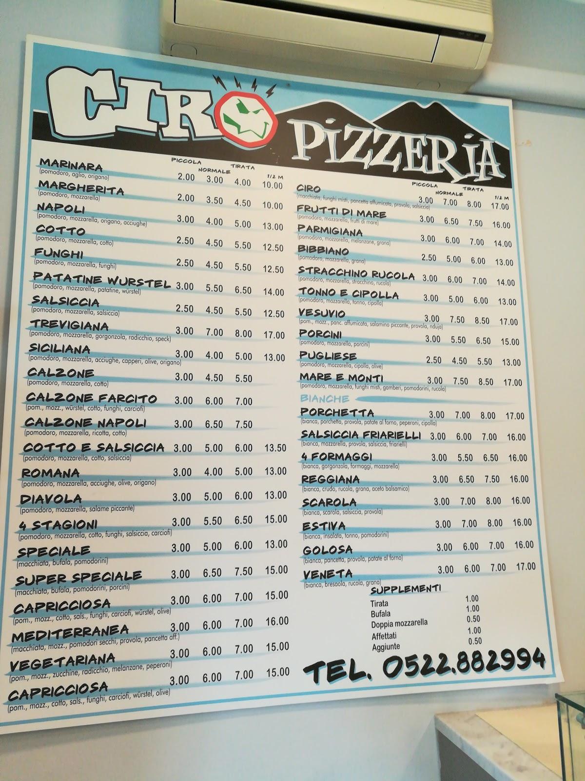 Menu da Ciro Pizzeria Bibbiano