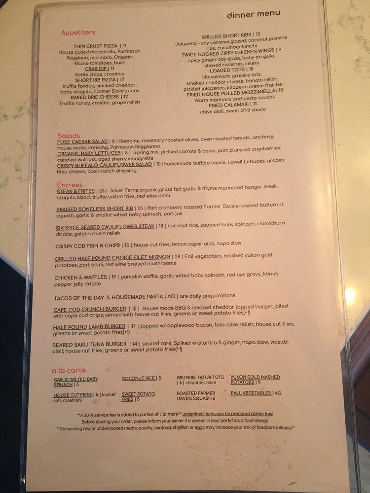 Menu at Fuse Westford restaurant, Westford