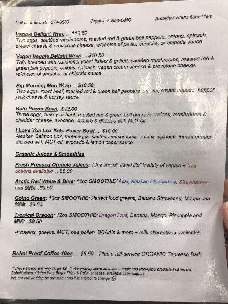 Menu at Sunsprout Cafe, Fairbanks
