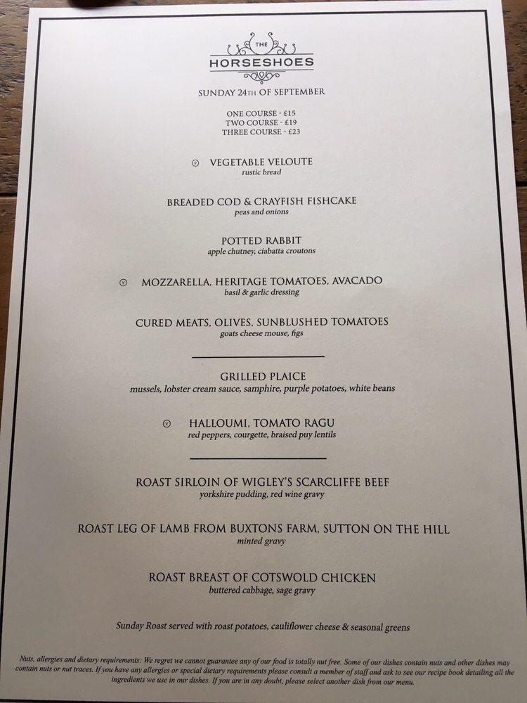 Menu at The Horseshoes pub & bar, Brailsford, Long Ln