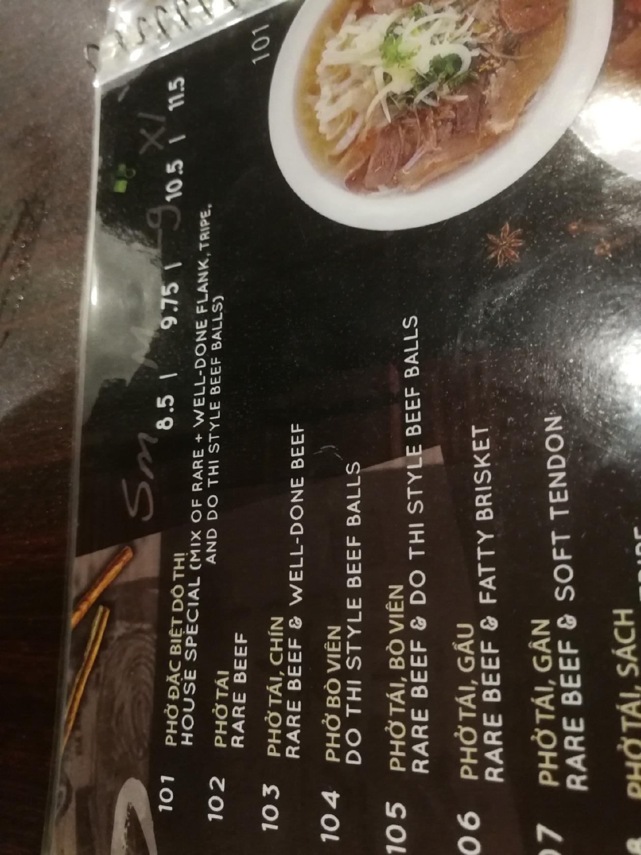 Menu at Pho Do Thi restaurant, Mississauga