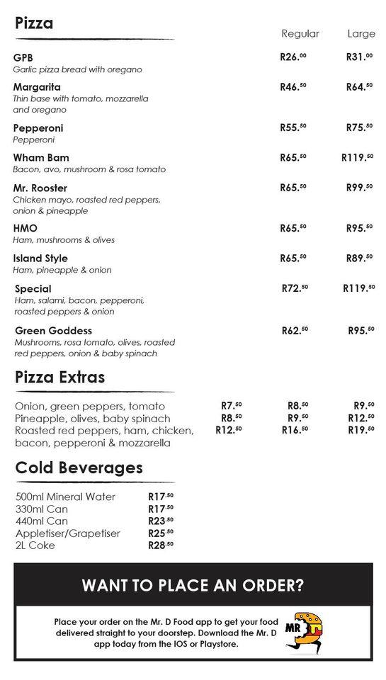 Menu au Feast the hand held food company restaurant, Nelspruit