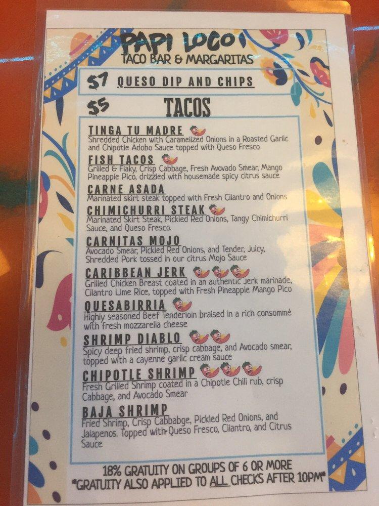 Menu at Papi Loco pub & bar, Monroe