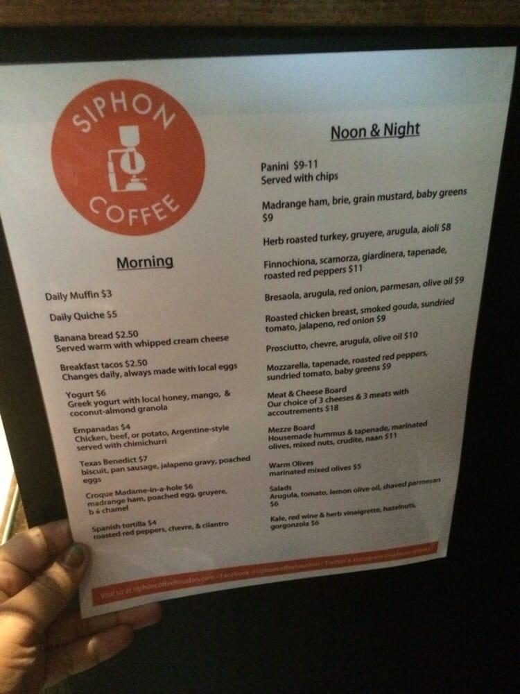 Menu at Siphon Coffee pub & bar, Houston