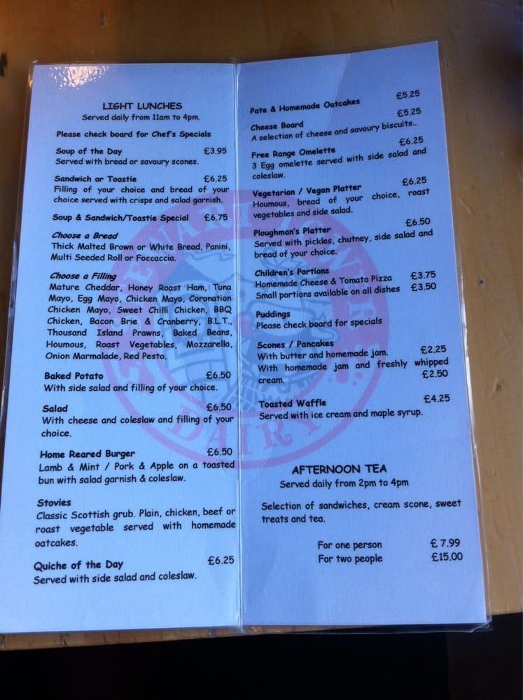 Menu at Stewart Tower Dairy cafe, Bankfoot