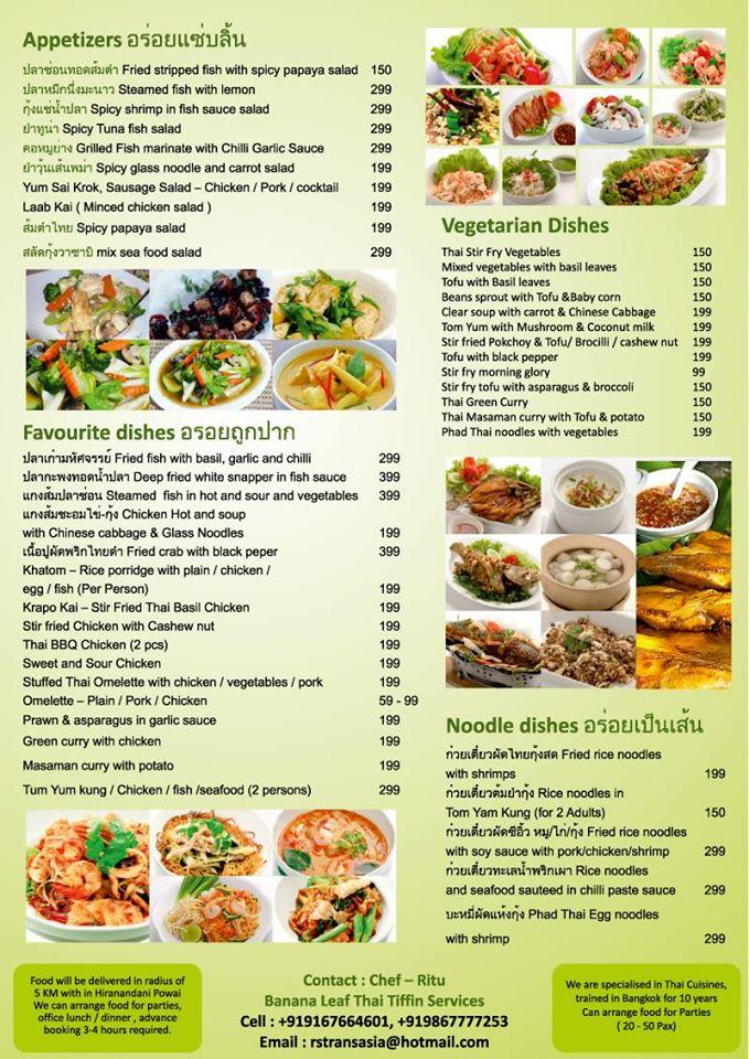 Menu at Banana Leaf Thai Food and Cooking Classes, Mumbai