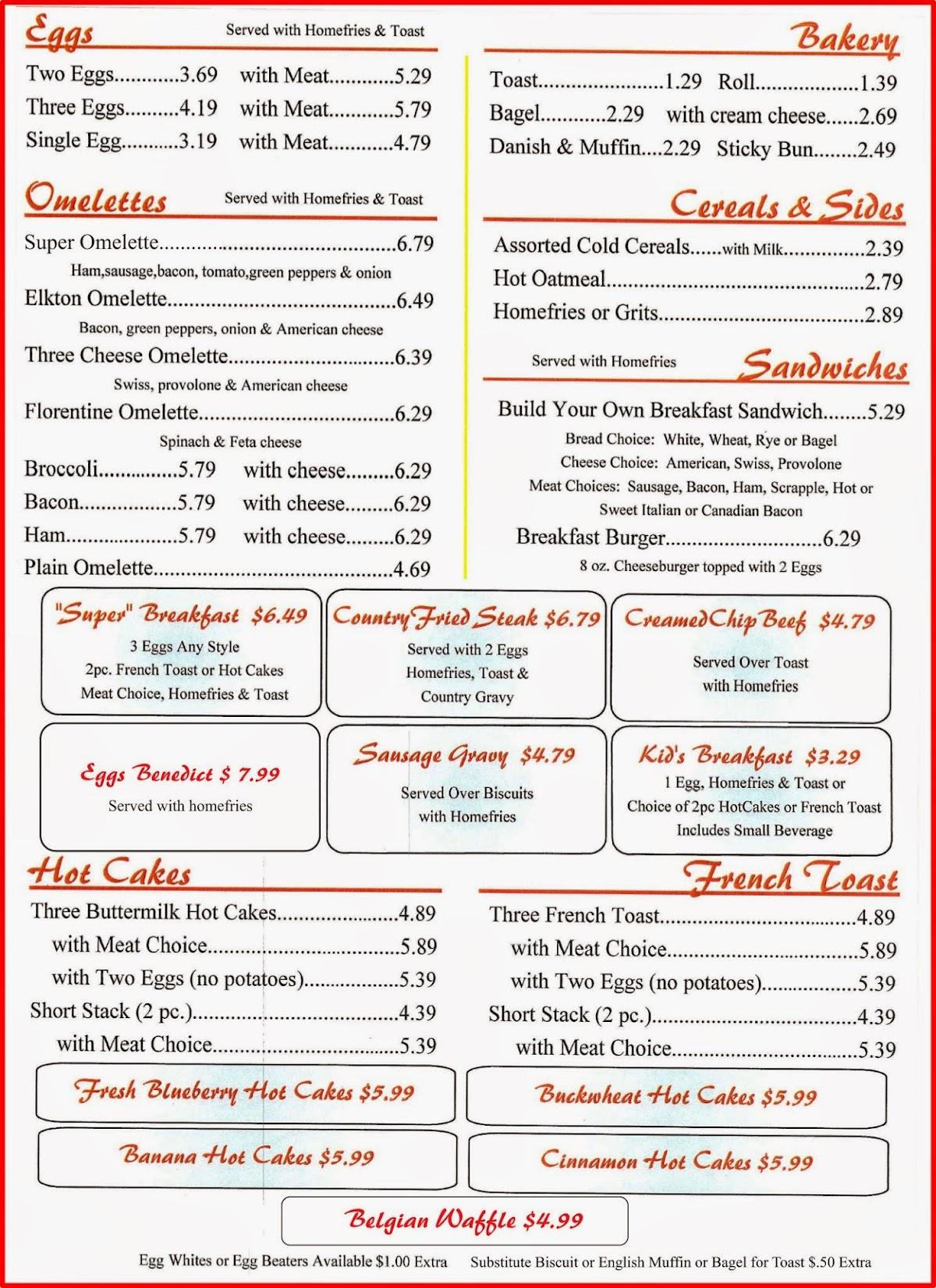 Menu at JOJO'S DINER restaurant, Chesapeake City