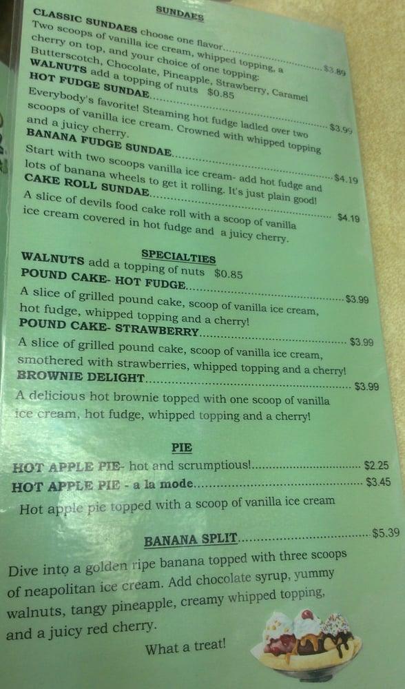 Menu at Mayberry Ice Cream Restaurants, Greensboro, 946 Summit Ave