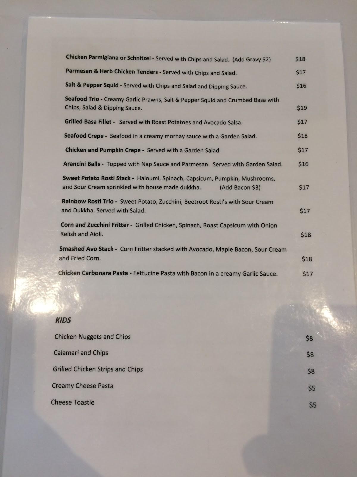 Menu at Two Black Sheep Cafe, Mildura
