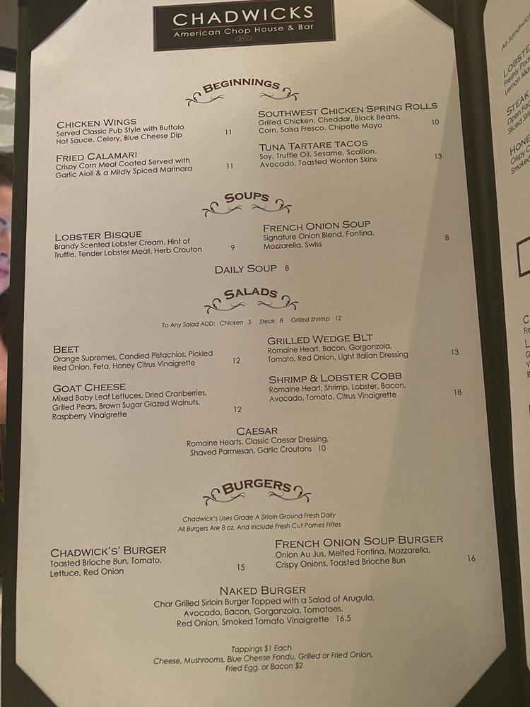 Menu at Chadwick's American Chop House & Bar, Rockville Centre