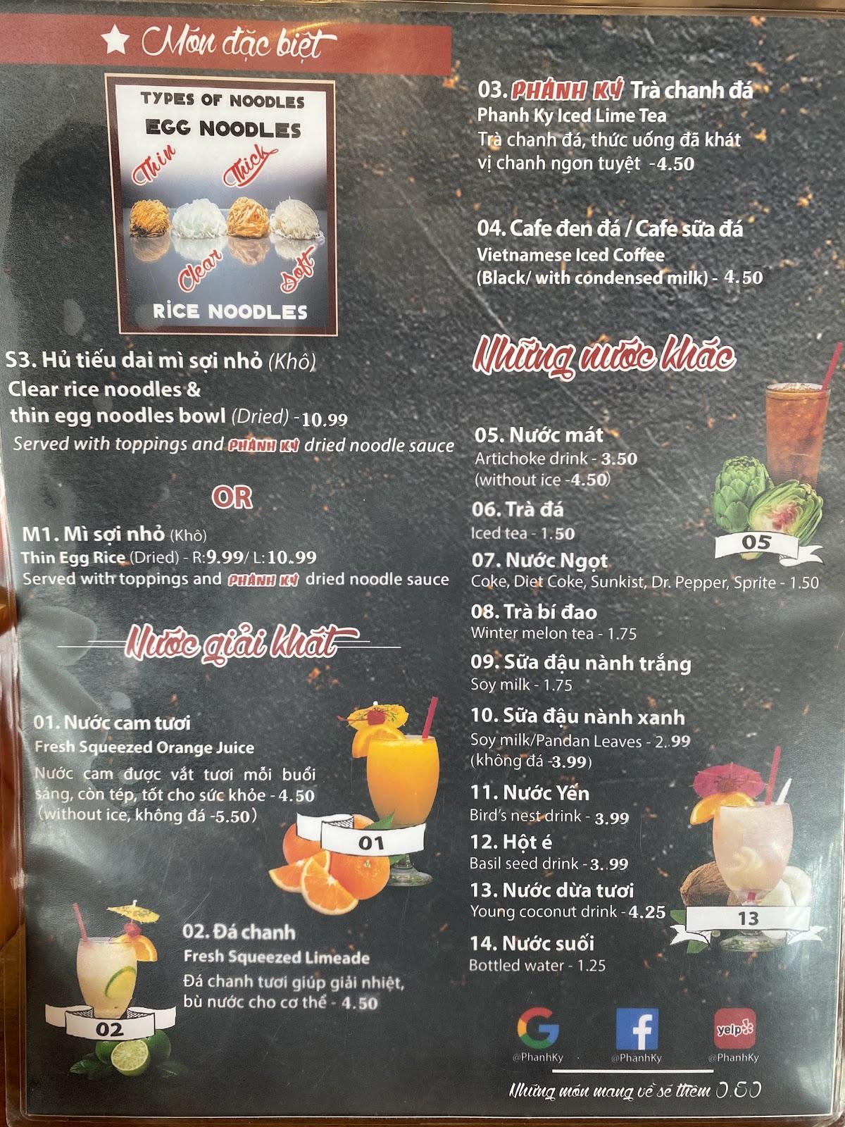 Menu at Phánh Ký Hủ Tiếu Mì Mỹ Tho restaurant, Houston, Bellaire Blvd ...