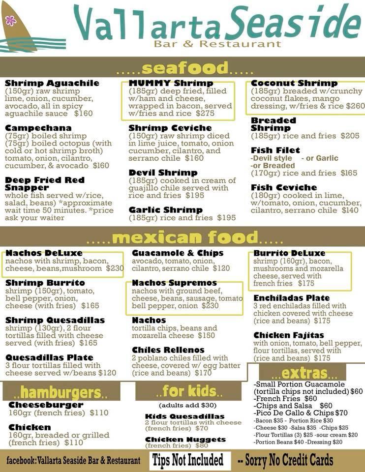 Menu at Burritos Beach Bar & Grill, Puerto Vallarta