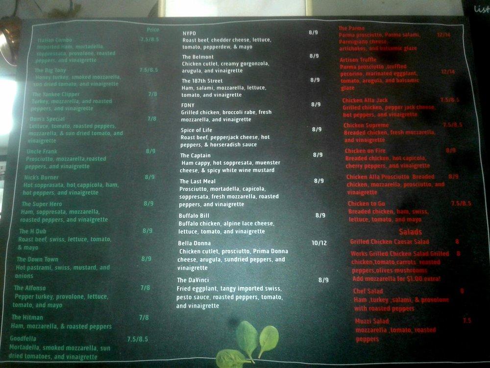 Menu at Joes Italian Deli restaurant, Yonkers