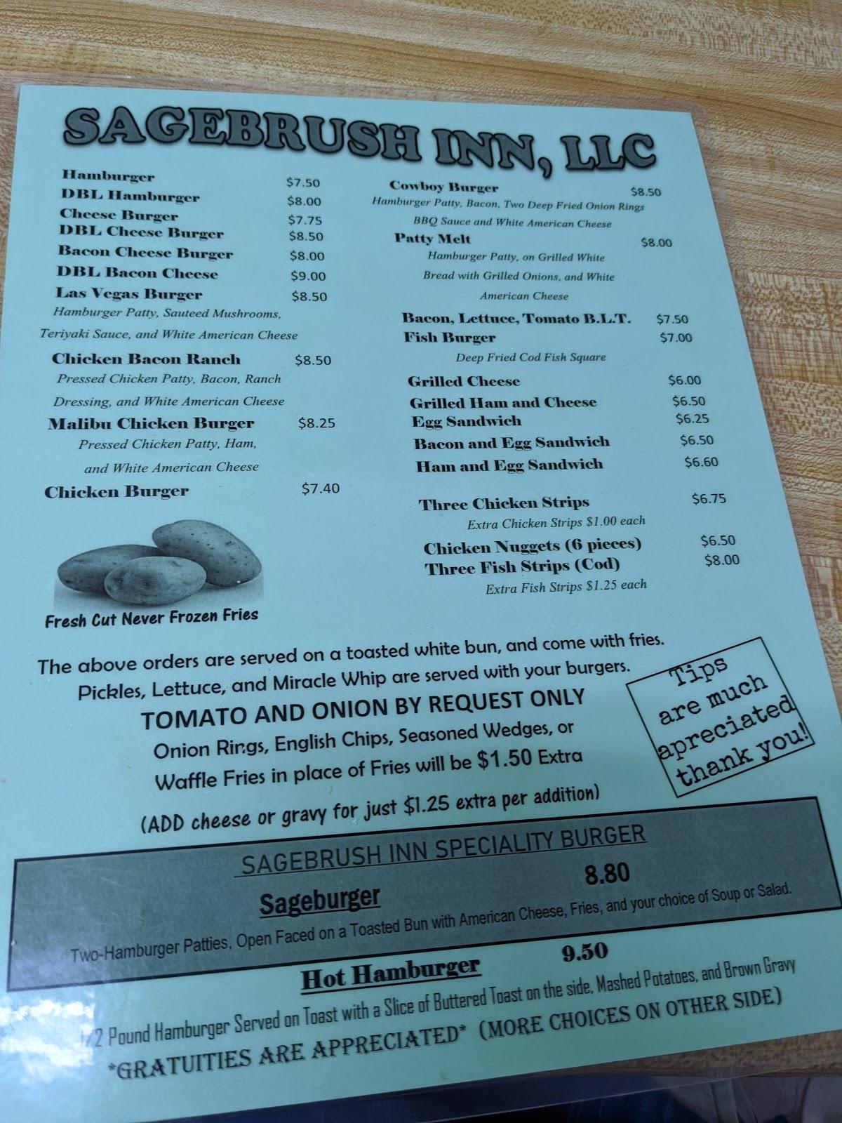 Menu at Sage Brush Inn Cafe, Tabiona