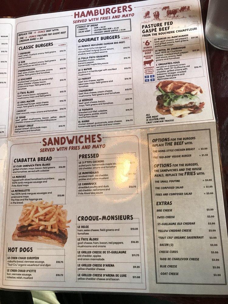 Menu at Frite Alors! Crémazie O fast food, Québec City, 122 Rue