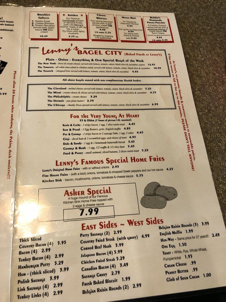 Menu at Lenny’s Restaurant, Clearwater