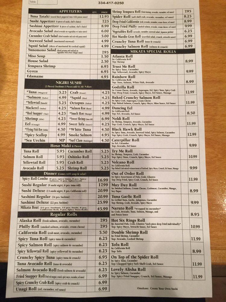 Menu at Mikata Japanese Steakhouse & Sushi Bar, Enterprise