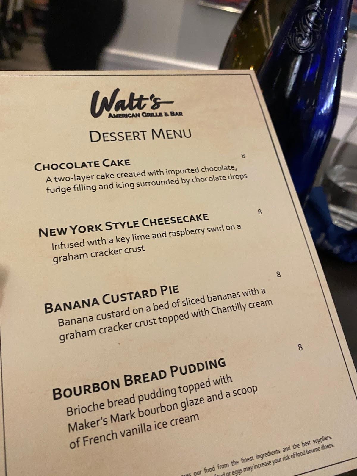 Menu at Walt's American Grill & Bar, Boca Raton