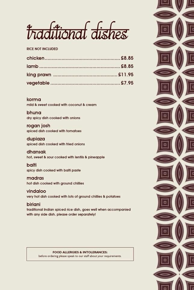 Menu at Saffron Lounge restaurant, Willerby