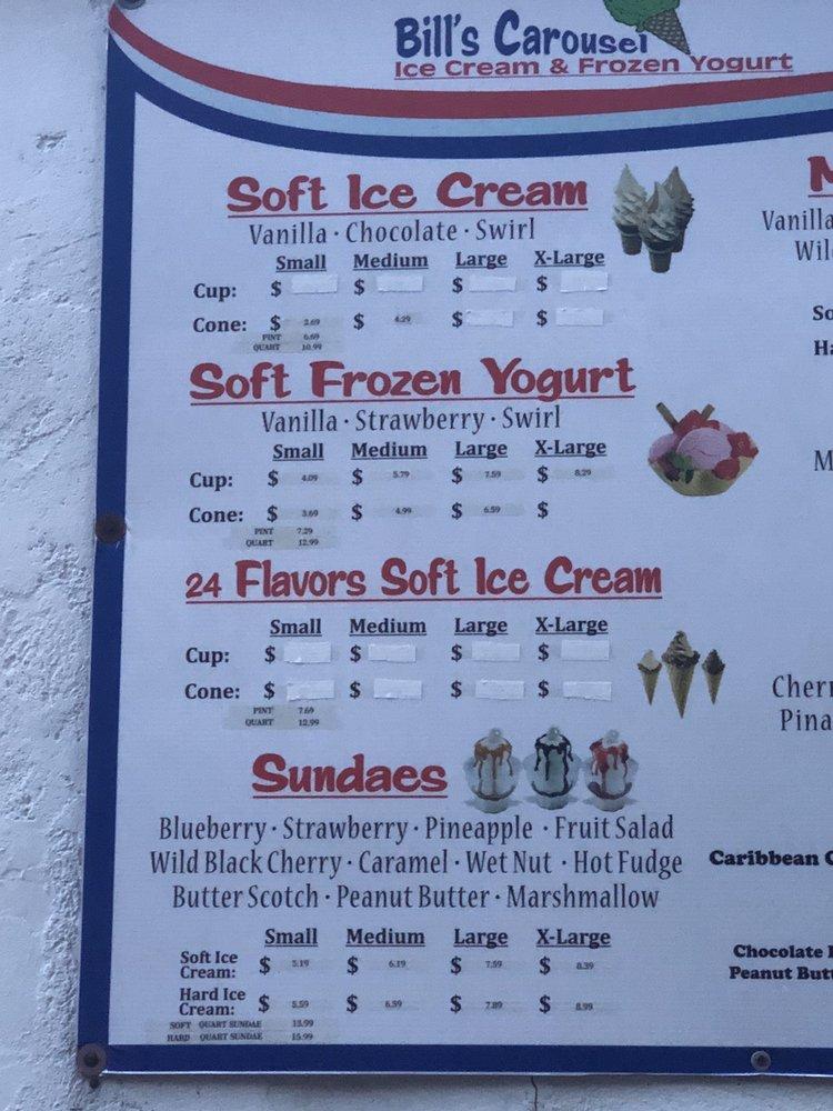 Menu at Bills Carousel Ice Cream, New Haven