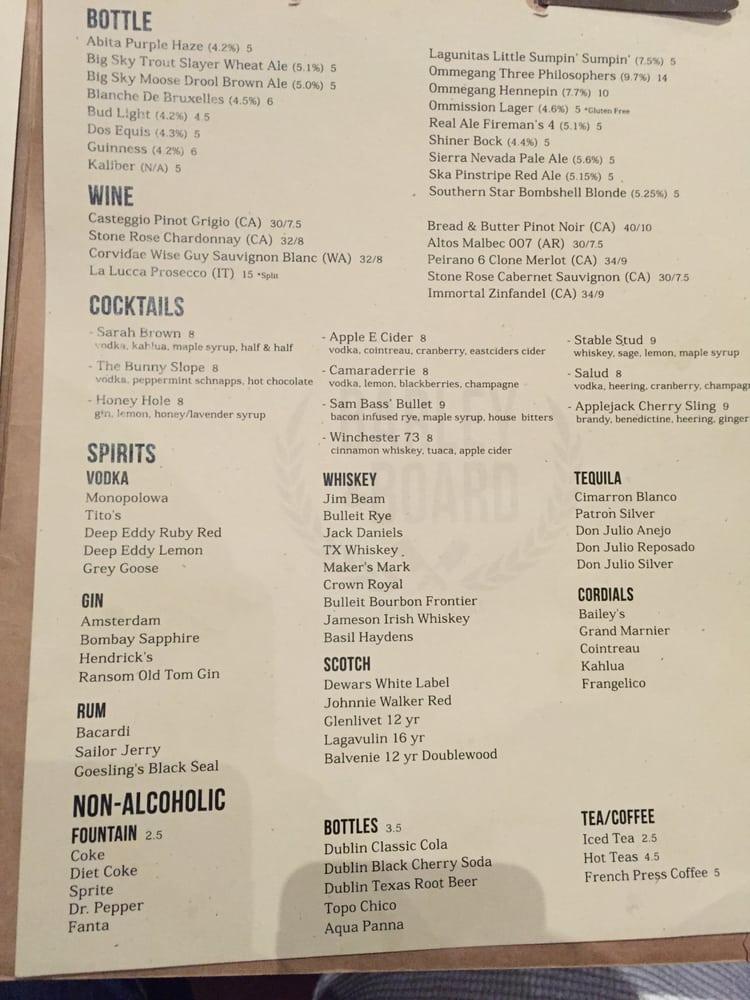 Menu at Barley & Board, Denton