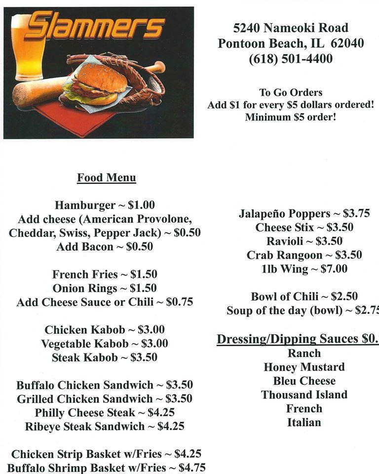 Menu at Slammers Sports Bar & Grill, Pontoon Beach