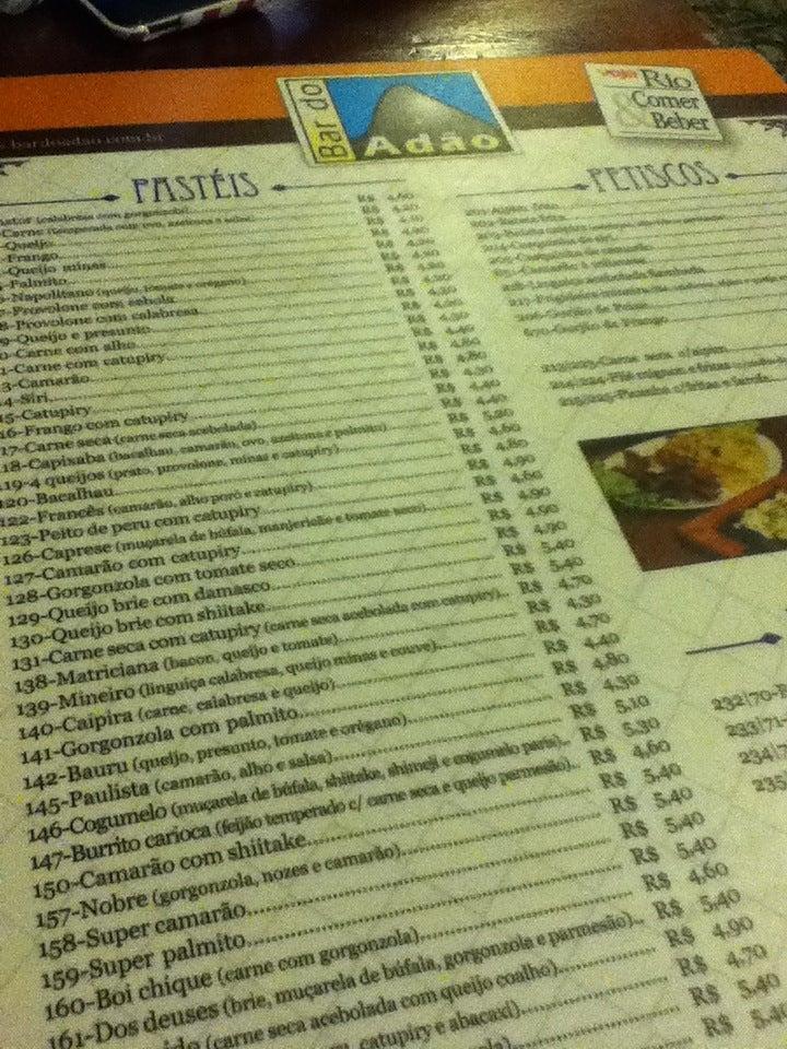 Bar Do Adão cardápio