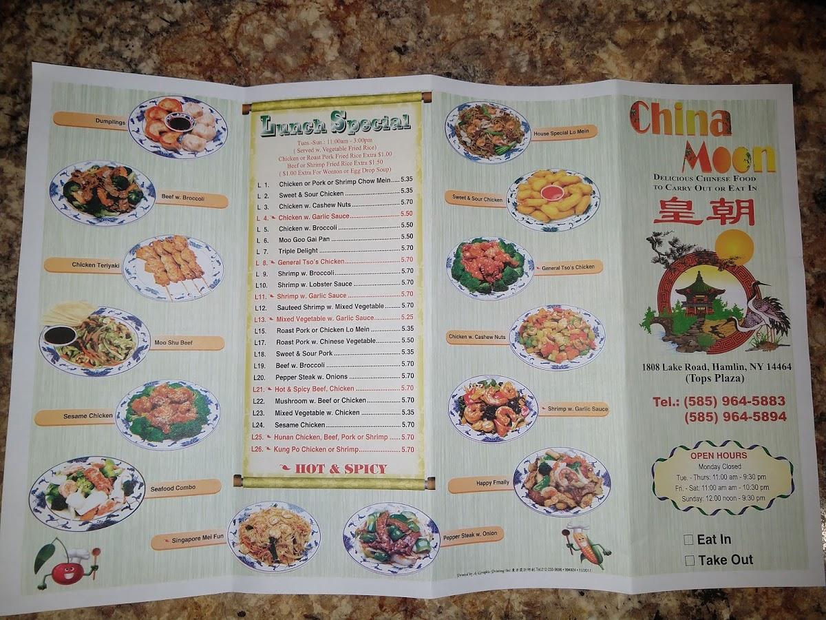 Menu at China Moon restaurant, Hamlin