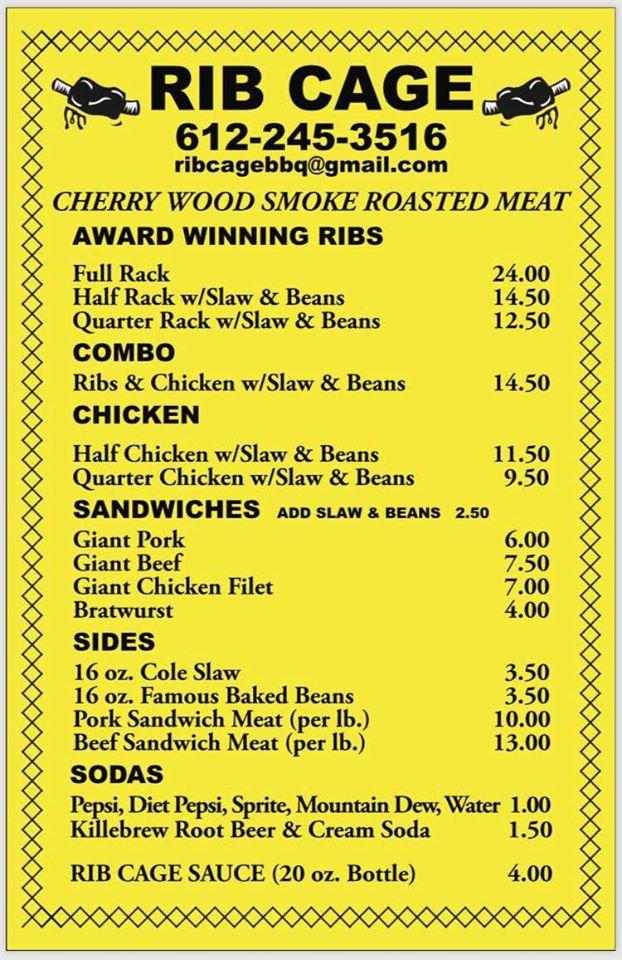 Menu at Vic's Rib Cage BBQ, Monticello