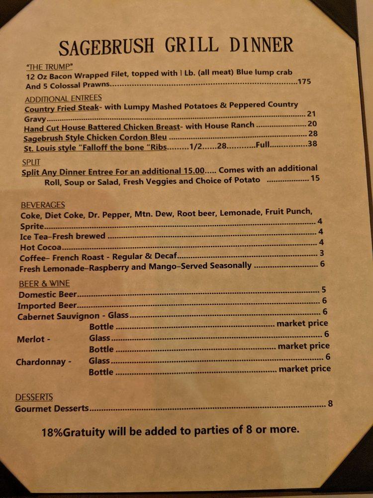 Menu at Sagebrush Grill steakhouse, Richfield