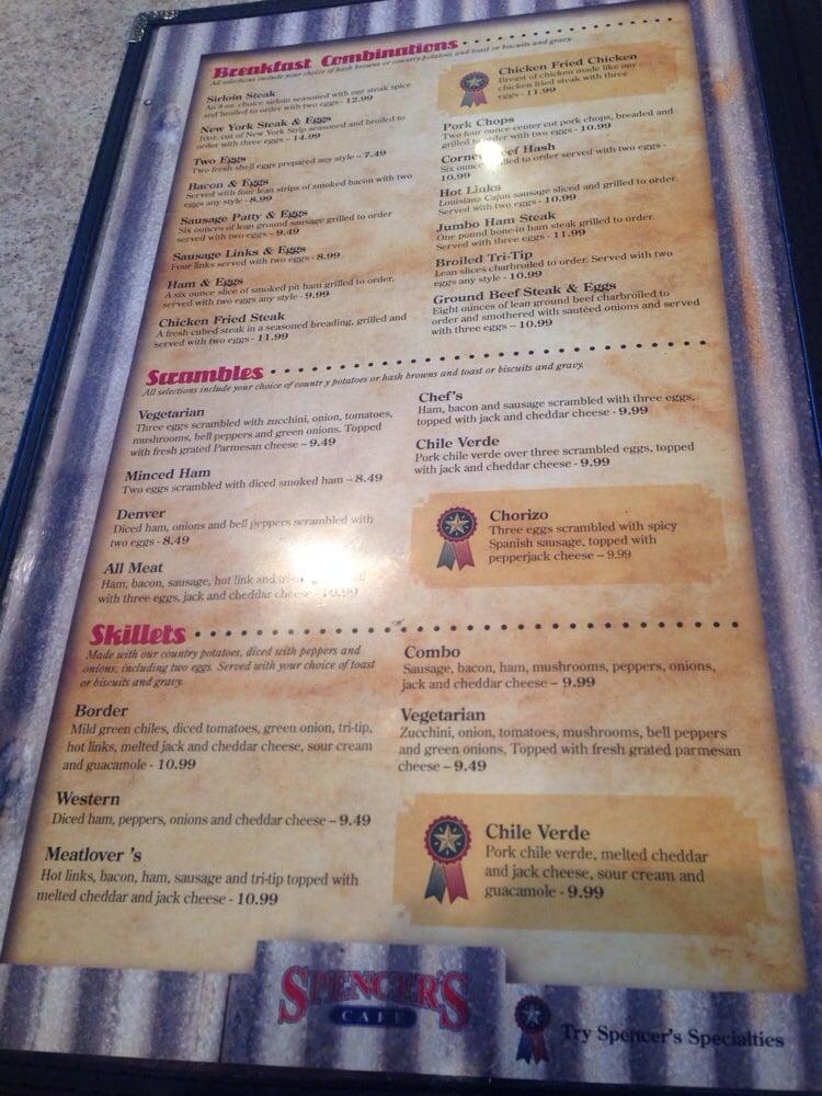 Menu at Spencer's Restaurant, Bakersfield