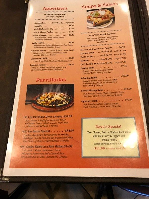 Menu at Las Barcas TexMex Grill, Canyon Lake