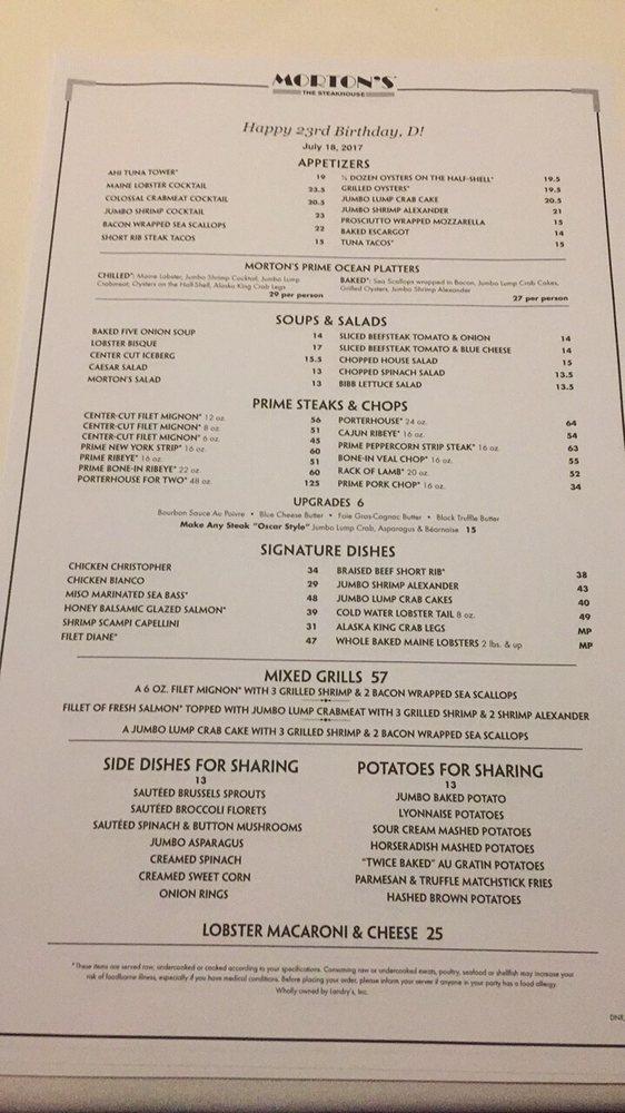 Menu At Morton S The Steakhouse San Jose