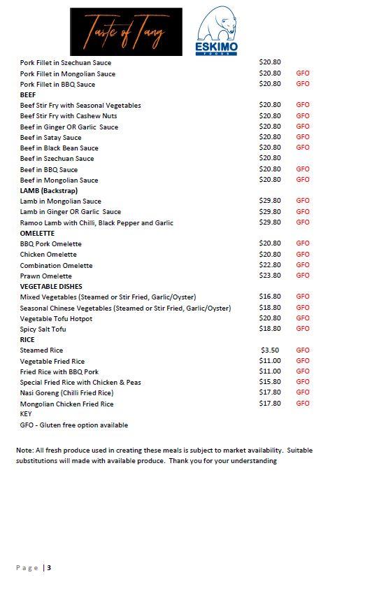 Menu at Oatley Chinese & Malaysian Restaurant, Oatley