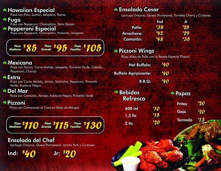 Menu at PIZZONI PIZZA restaurant, Tepic