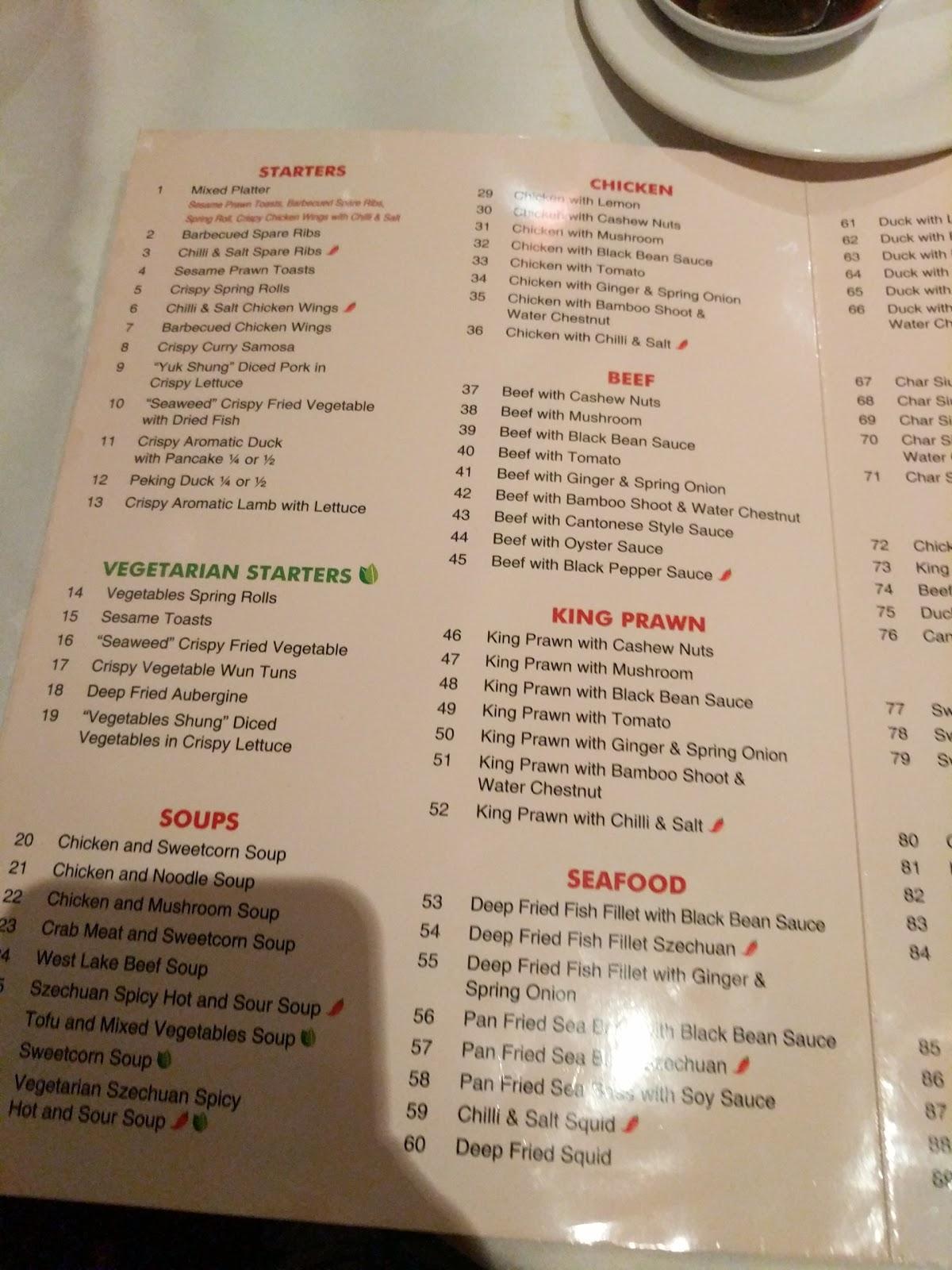 Menu at The Red Chamber restaurant, Redditch