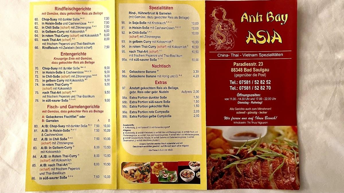Speisekarte von Anh bay Asia Bistro restaurant, Bad Saulgau