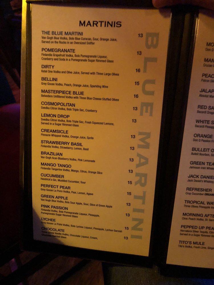 Menu at Blue Martini Lounge Pointe Orlando pub & bar, Orlando