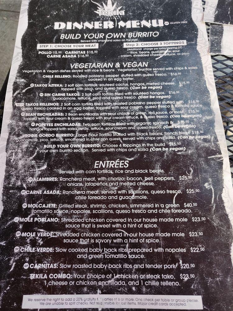 Carta del restaurante Tekila Mexican Grill & Cantina, Park City