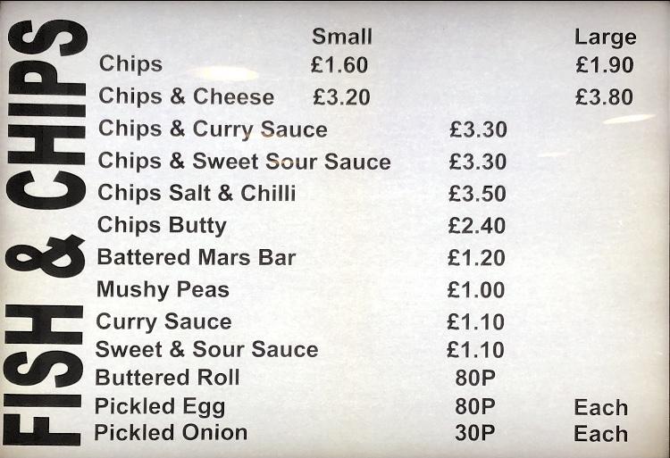 Menu at Happy Haddock restaurant, Kirkwall