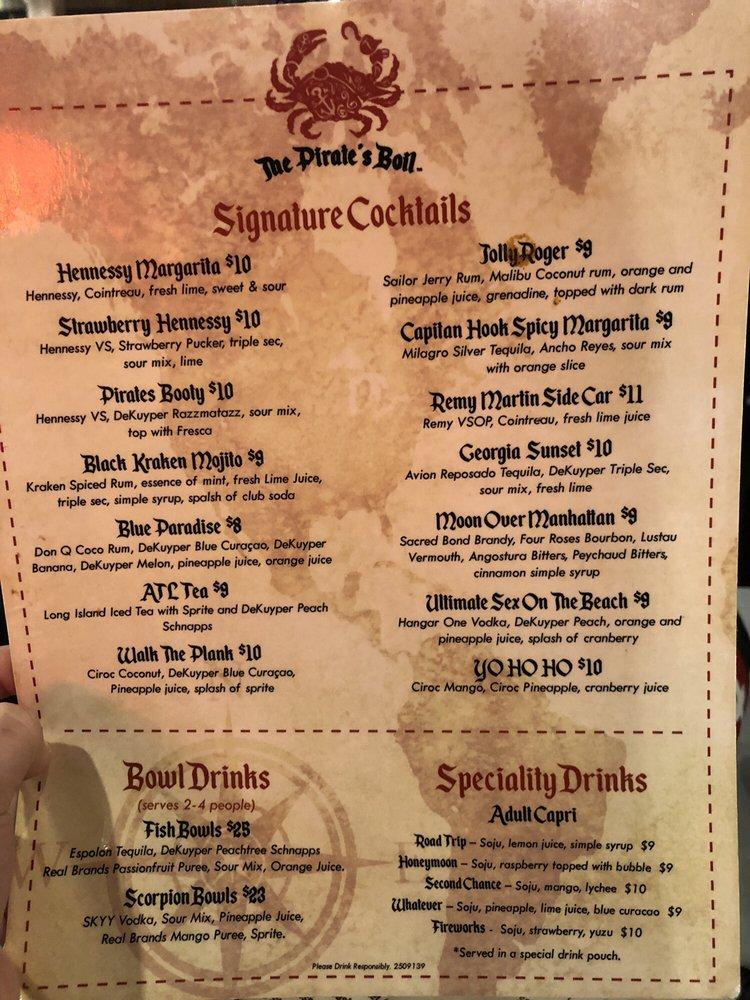 Menu at The Pirate’s Boil pub & bar, Smyrna