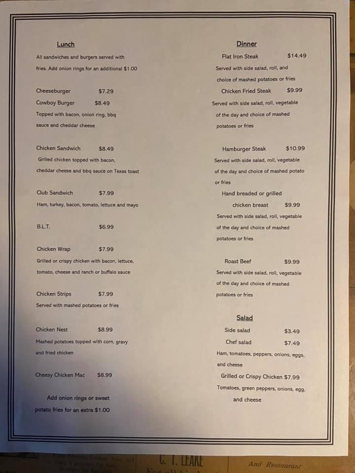 Menu at Norm’s Cafe, Salina