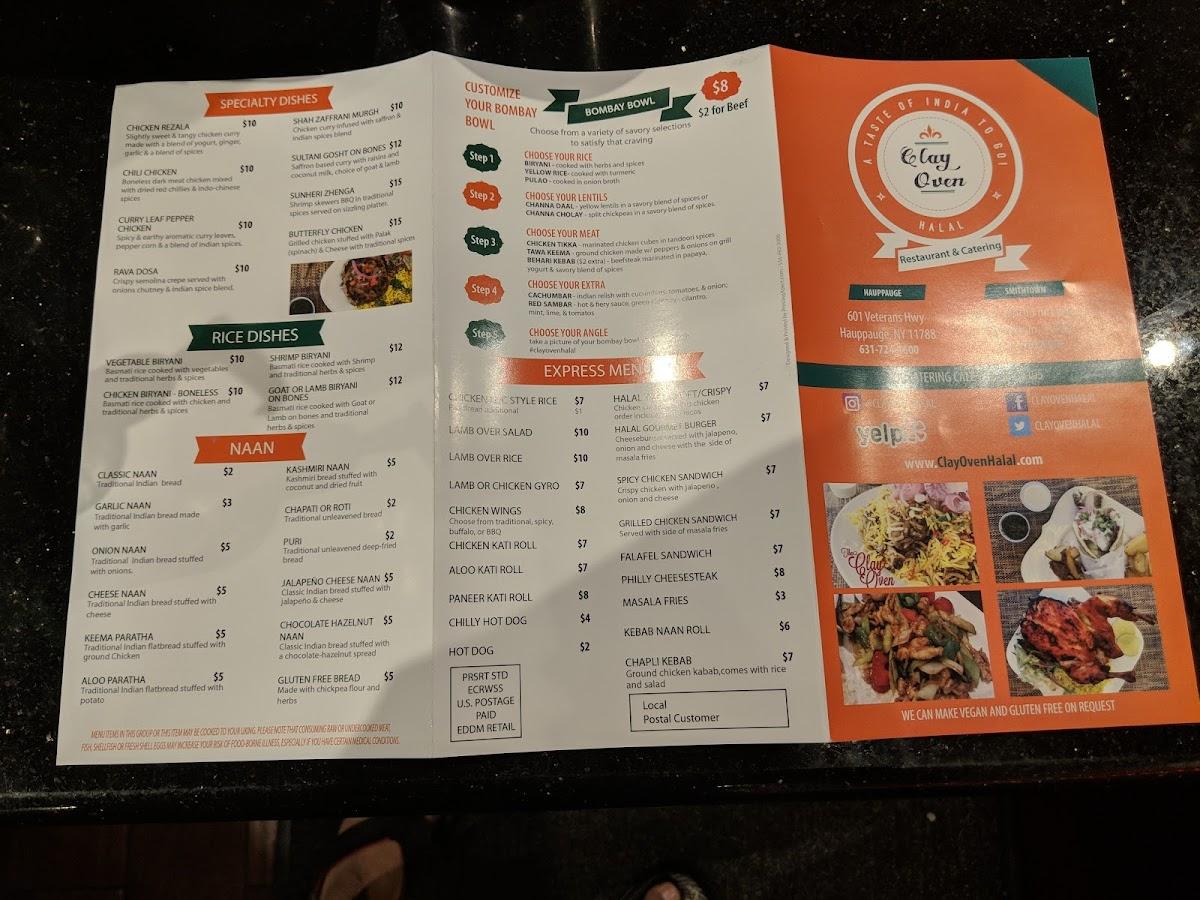 Menu at Clay Oven restaurant, Hauppauge, 601 Veterans Memorial Hwy