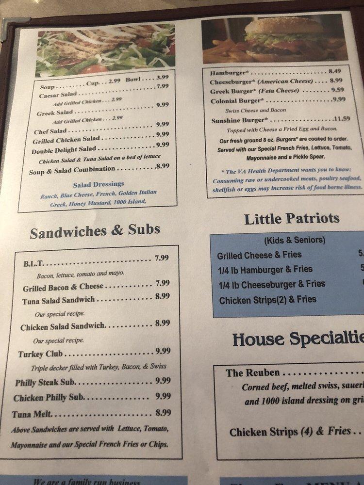 Menu at Colonial Pancake House cafe, Williamsburg, 301 Page St